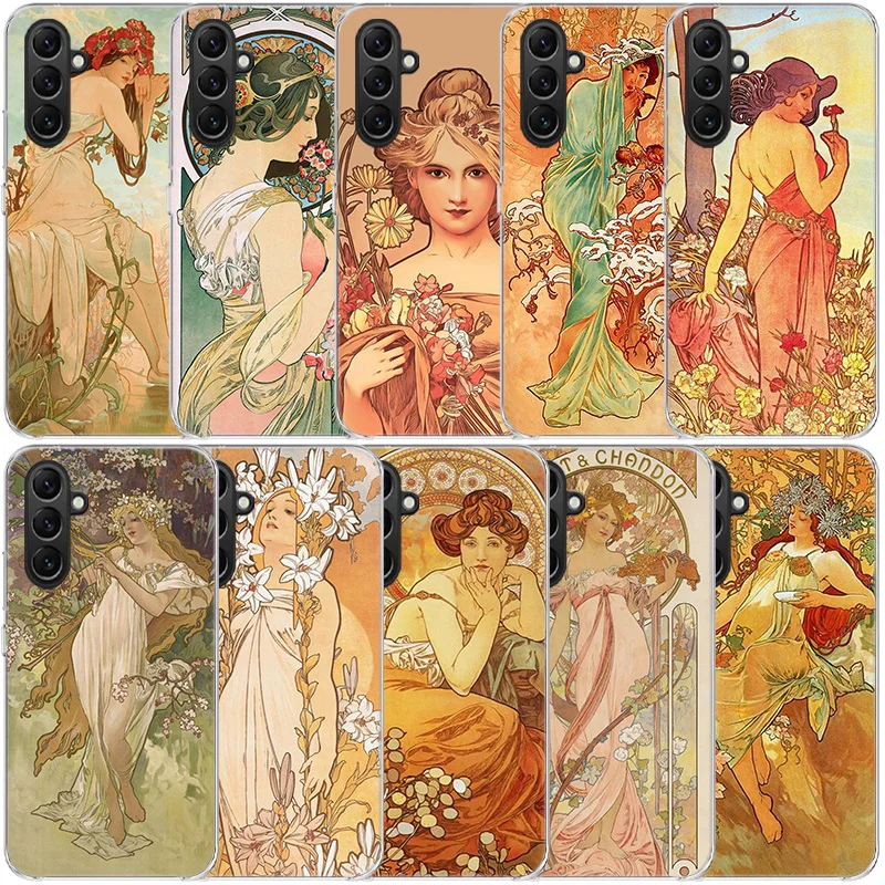 Alfons Mucha Primavera Clear Phone For Samsung Galaxy A52S A42 A32 A22 A12 A02S A70 A50 A40 A30 A20 A20E A71 A51 A41 A31 A10 A21