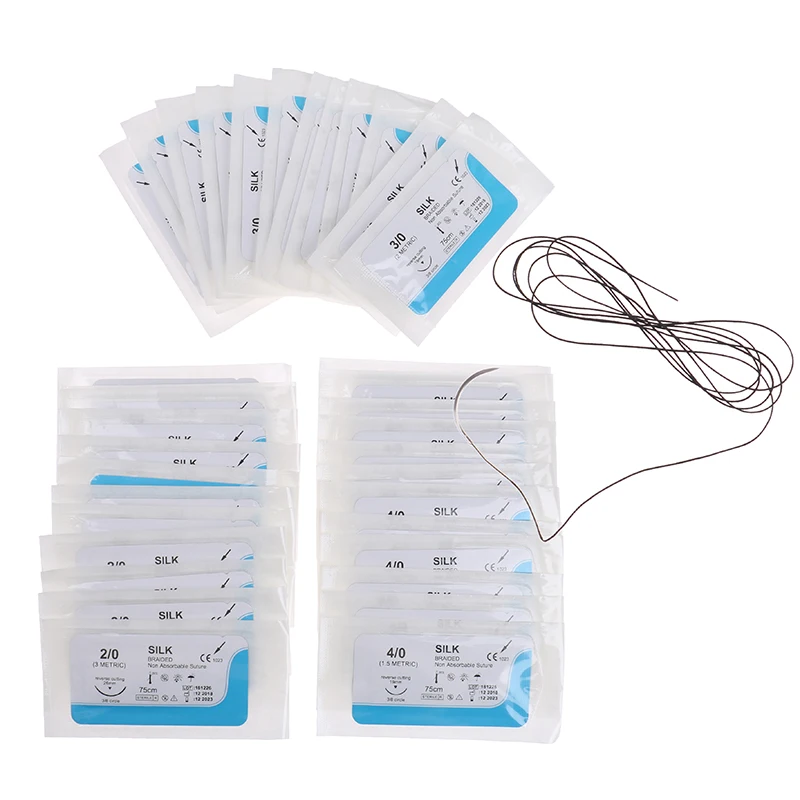 Générateur de Suture de Fil Médical Tressé de 75cm 2/0 3/0 4/0, Kit d'Entraînement pour Étudiant, 12 Pièces