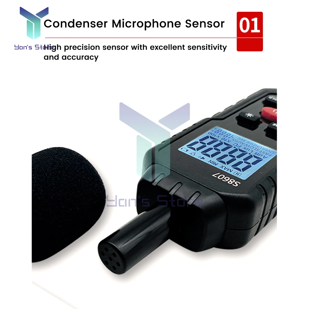 S8607 Digital 30-130dB Decibelimeter dB Meter Sound Level Meter Measure Sound Noise Level Decibel Meter 0.1dB Professional Sound