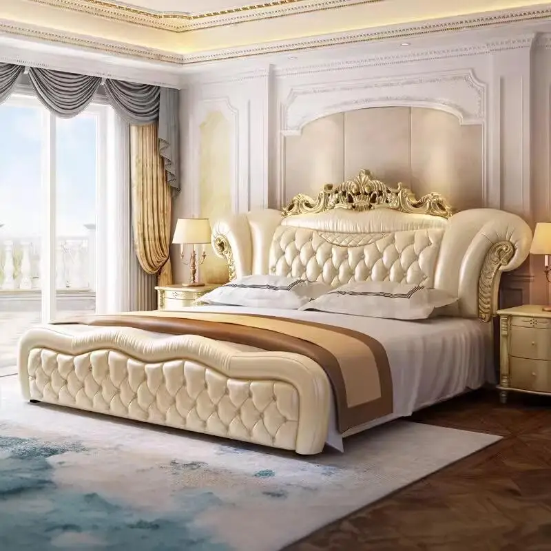 

Wooden King Size Frame Double Bed Luxury Unique Twin Room European Bed Aesthetics Modern Lit 2 Personnes Home Furniture