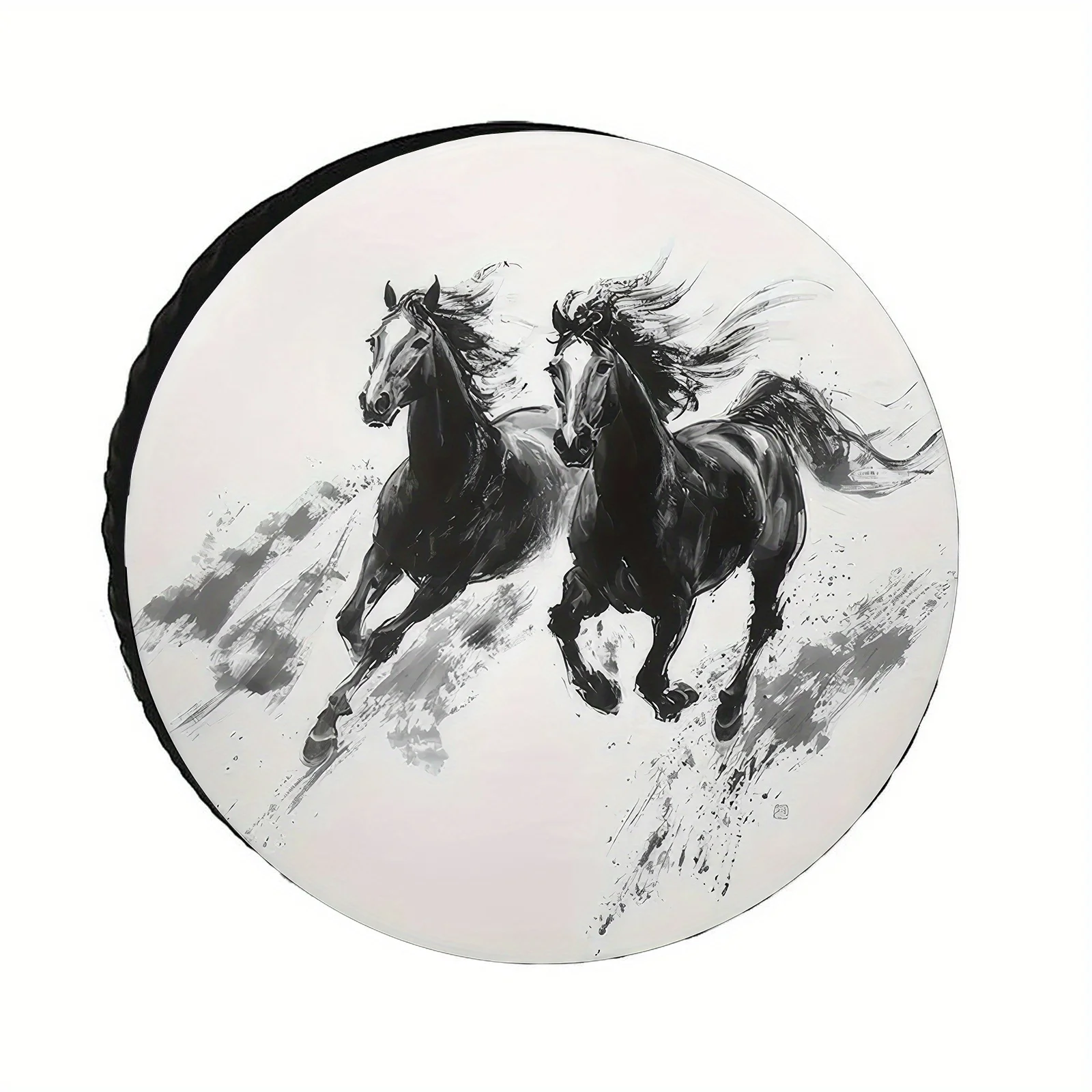 Watercolor Galloping Horse Design, Tire Cover With Spare Wheel Holder, Compatible With Most Vehicle Models, Essential For Outdoo