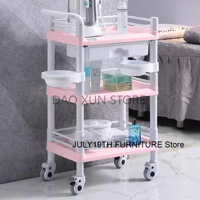 Pink Utility Salon Trolley Storage Professional Spa Organizer Cart Wheels Aesthetics Carrito Spa Barbershop Furniture MQ50TC