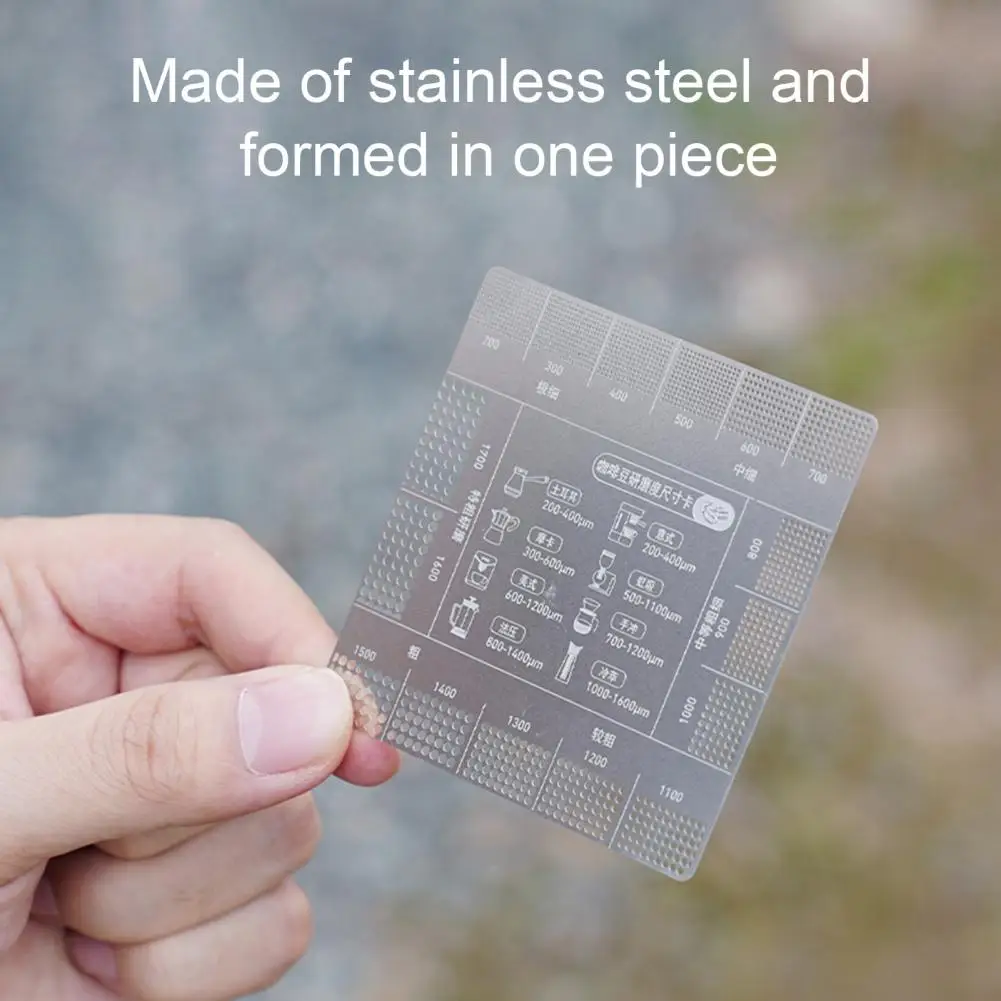 Coffee Grind Measuring Card Small Grind Reference Card Stainless Steel Coffee Grind Size Precision Guide Card for Outdoor