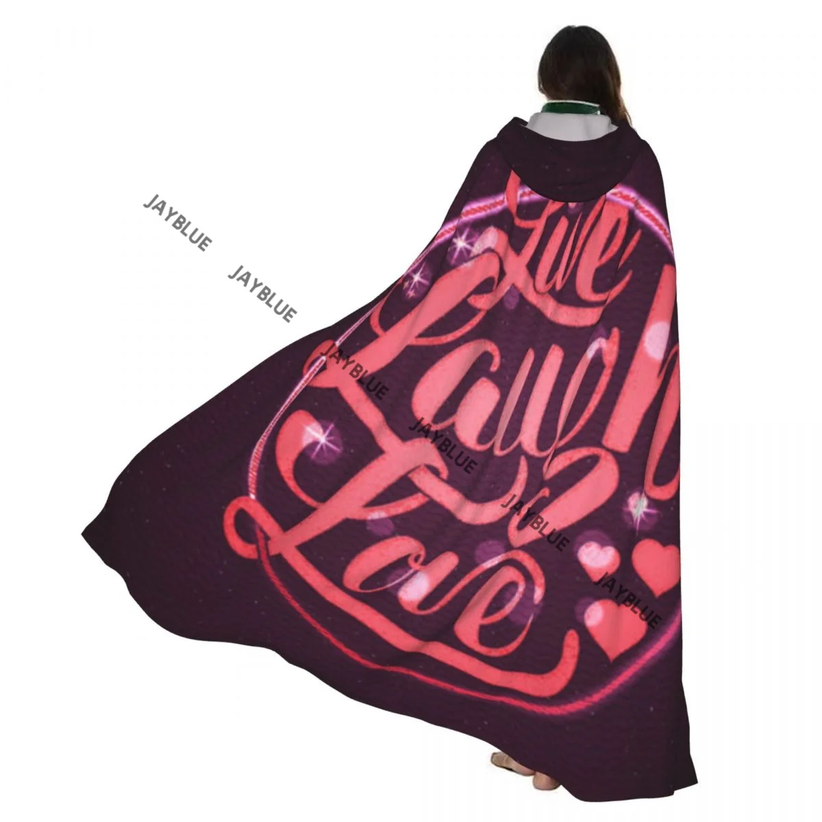 

Unisex Witch Party Reversible Hooded Adult Vampires Cape Cloak Live Laugh Love Hearts And Bokeh Positive Drive Boosting Words