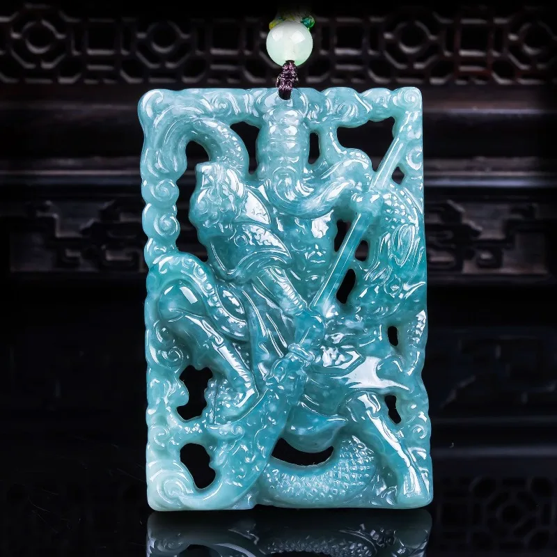 

Натуральный жадеит класса А, властный и божественный дракон Гуань Гун, двухсторонний изысканный нефритовый кулон из ледяного нефрита Laogao, красота