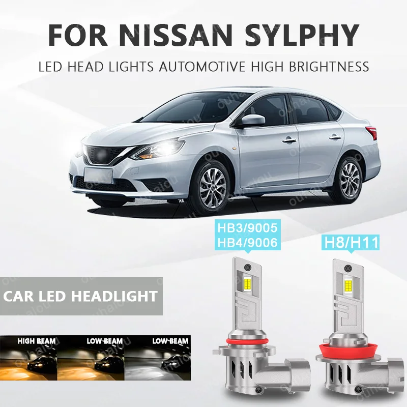 

For NISSAN Sylphy 2PCS H8H11 Light LED Chips Head Lamp HB3(9005) HB4(9006) Fog Lights Bulb Accessories with heat sink