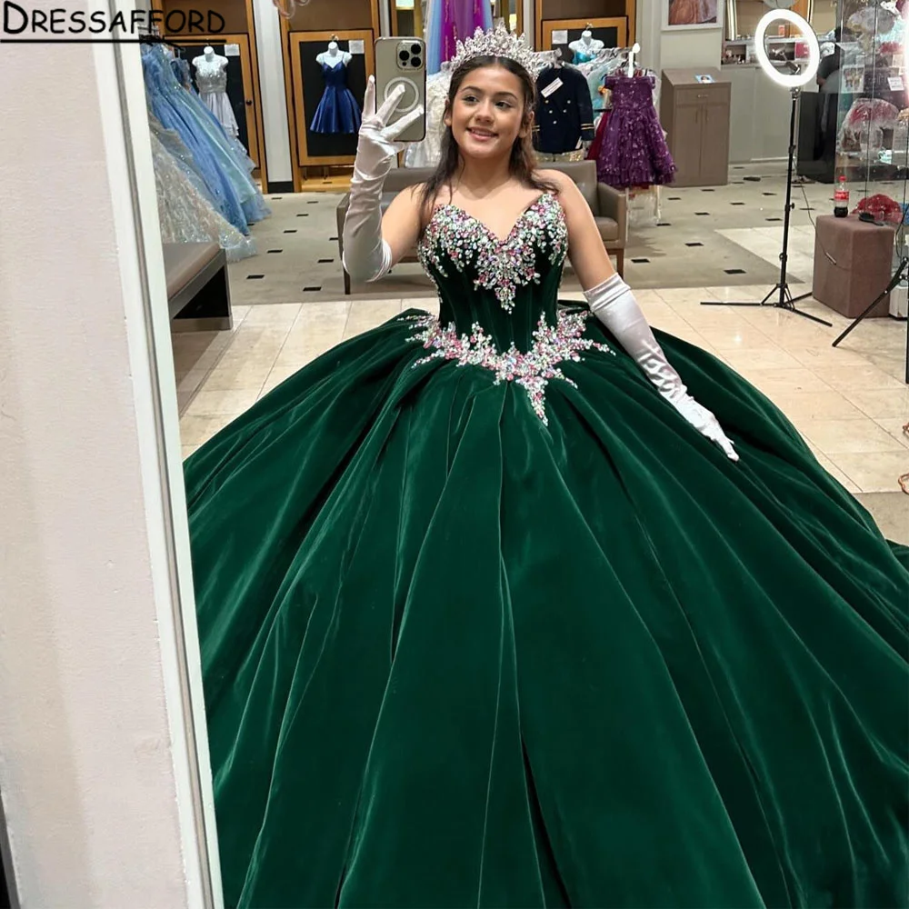 

Винтажные бархатные зеленые вышитые бисером платья для Quinceanera бальное платье корсет платье принцессы vestidos de quinceañera aqua