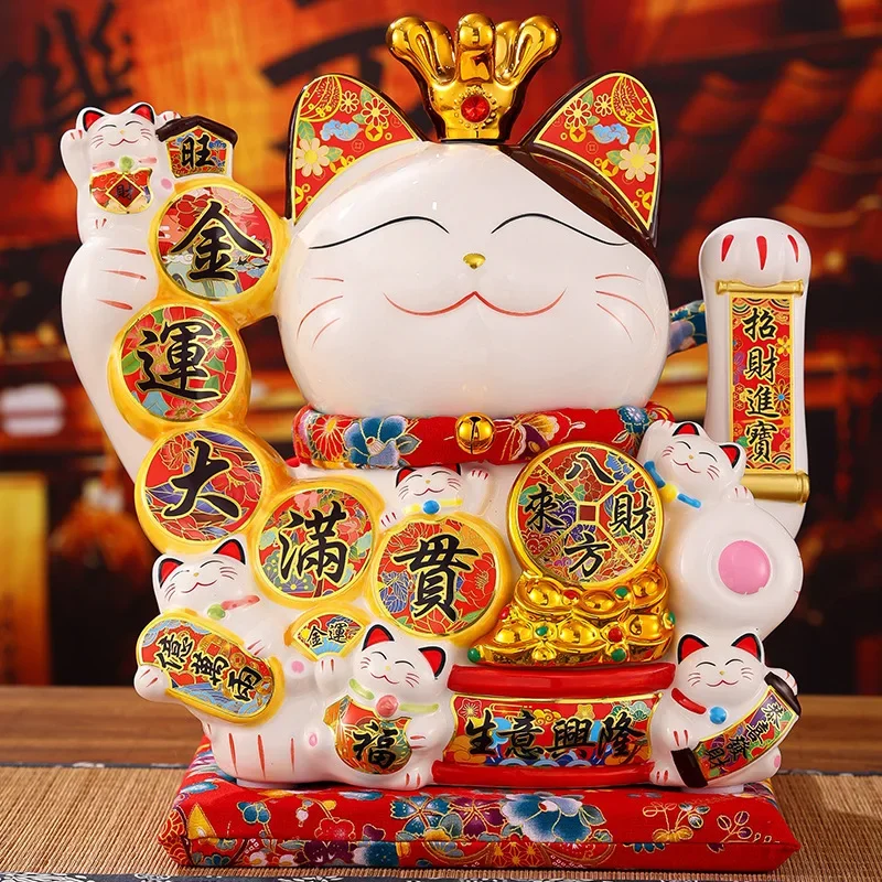 

Lucky Cat Ceramic Figurine, Glossy Hand-Painted, Smooth Ornament,Traditional Housewarming Decor, Happiness Icon Display