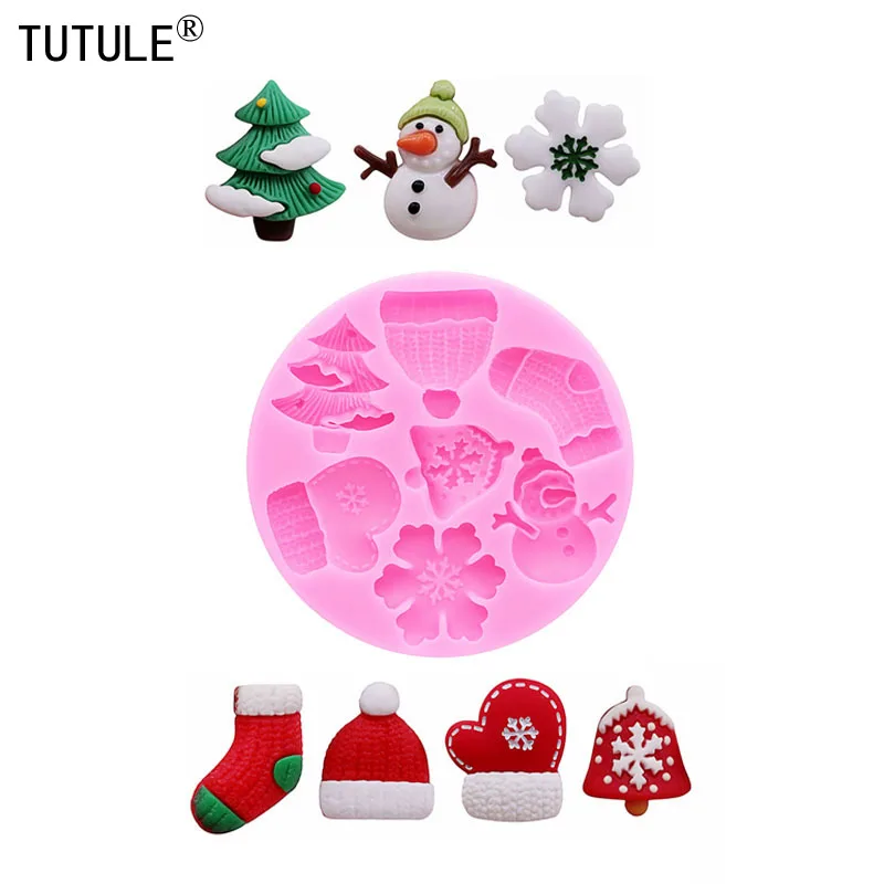 Christmas Stockings Snowflake Silicone Mold Santa Hat Fondant Sugar Cupcake Craft Molds Drop Glue Decorative Epoxy Resin Mold