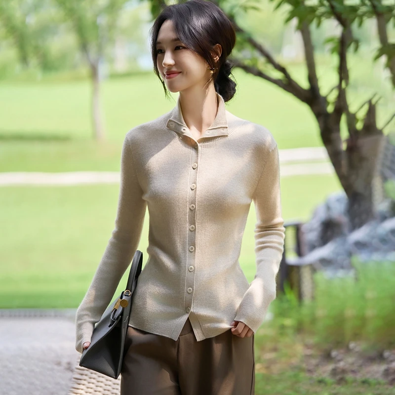 

Кардиган-свитер для женщин, осень-зима, новые кашемировые вязаные топы с длинными рукавами, мягкая куртка с воротником-стойкой для самосовершенствования, пальто
