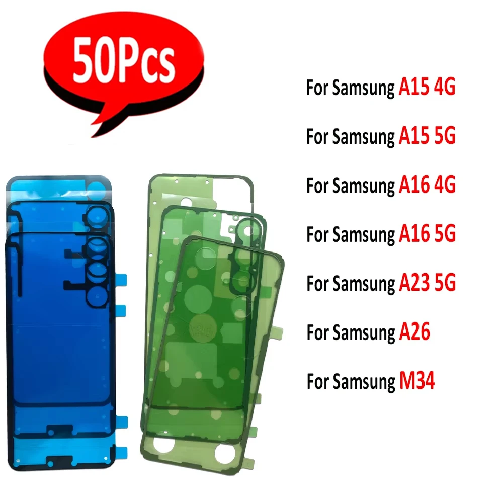 

50 шт., для Samsung A15 A16 4G A23 5G M34, клейкая наклейка, задняя крышка корпуса, клейкая лента, водонепроницаемая