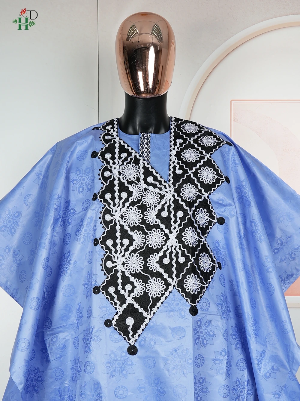 H & D الملابس الأفريقية للرجل مجموعات Agbada التقليدية 3 قطعة الأزرق رداء بانت بازان الثراء المطرزة حفل زفاف الدعاوى حجم كبير #6