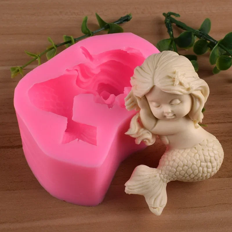 

3D 귀여ския 잠멀 인어 실리콘 embali فا형 시 tada레이션 모양의 케이크 장식 도구 사 puta형 쉬 również 릴