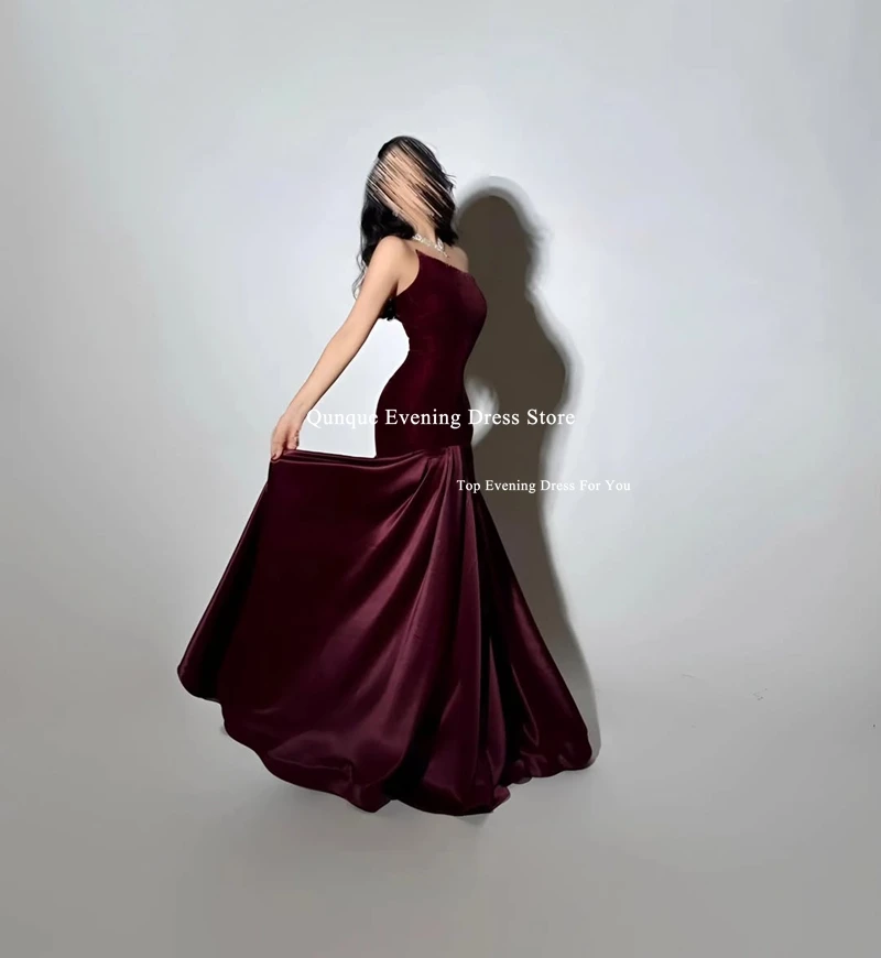 ชุดราตรีทรงเมอร์เมดสีเบอร์กันดีสำหรับผู้หญิง แขนกุด จับจีบ ดีไซน์เซ็กซี่ ชุดเดรสสำหรับงานเลี้ยง งานพิเศษ สามารถสั่งตัดได้