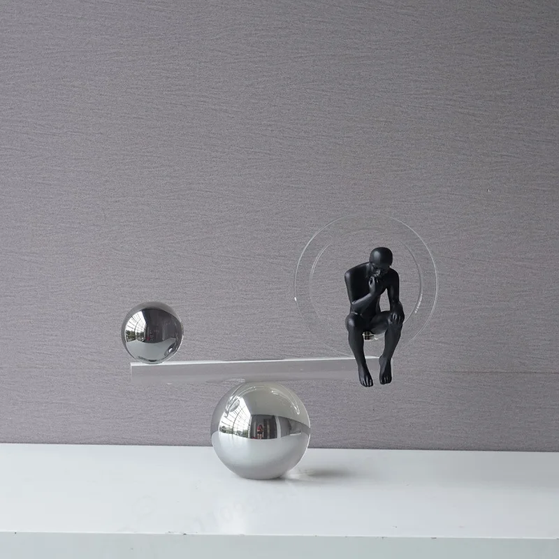 Modern Light Luxury Crystal Thinker Sculpture Decor for Office & Live Stream Room