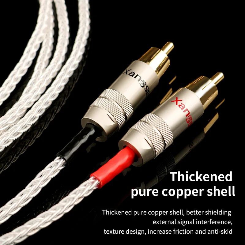 HiFi OCC silver-plated 8-strand braided hifi rca cable audio signal cable double lotus audio connection amplifier cable gold