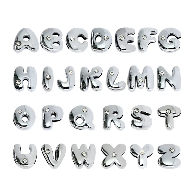 

10pcs 8mm Alphabet A-Z Rhinestone Slide Letter Charms For Jewelry Making Women Men Bracelet Wristband Pet Collar DIY Accessories