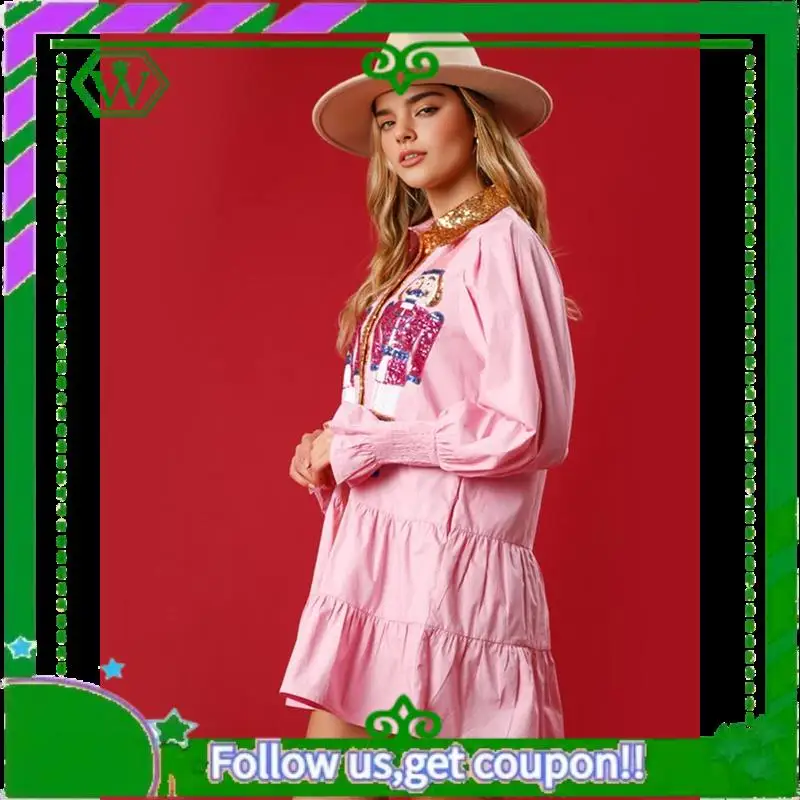 A18P-Damenkostüm Nussknacker Hemdkleid Urlaub Weihnachtsmann Sweatshirt Pullover Minikleid