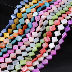 Natural Square Shell Beads Dyed Rhombus Shape Mother of Pearl Shell Loose Beads for DIY Jewelry Making Necklace Earrings 13mm