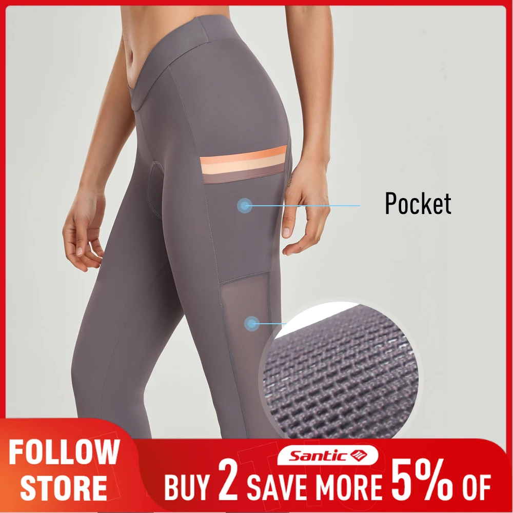 

Santic Women's Cycling Long Pants with 4D Padded Breathable Mesh Reflective MTB Biking Tights Bicycle Trousers Sports Leggings