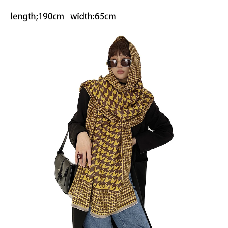 Fashion Soft Houndstooth Cashmere Scarf Women Winter Long Pashmina With Short Tassel Female Doublesided Thick Shawl Ladies