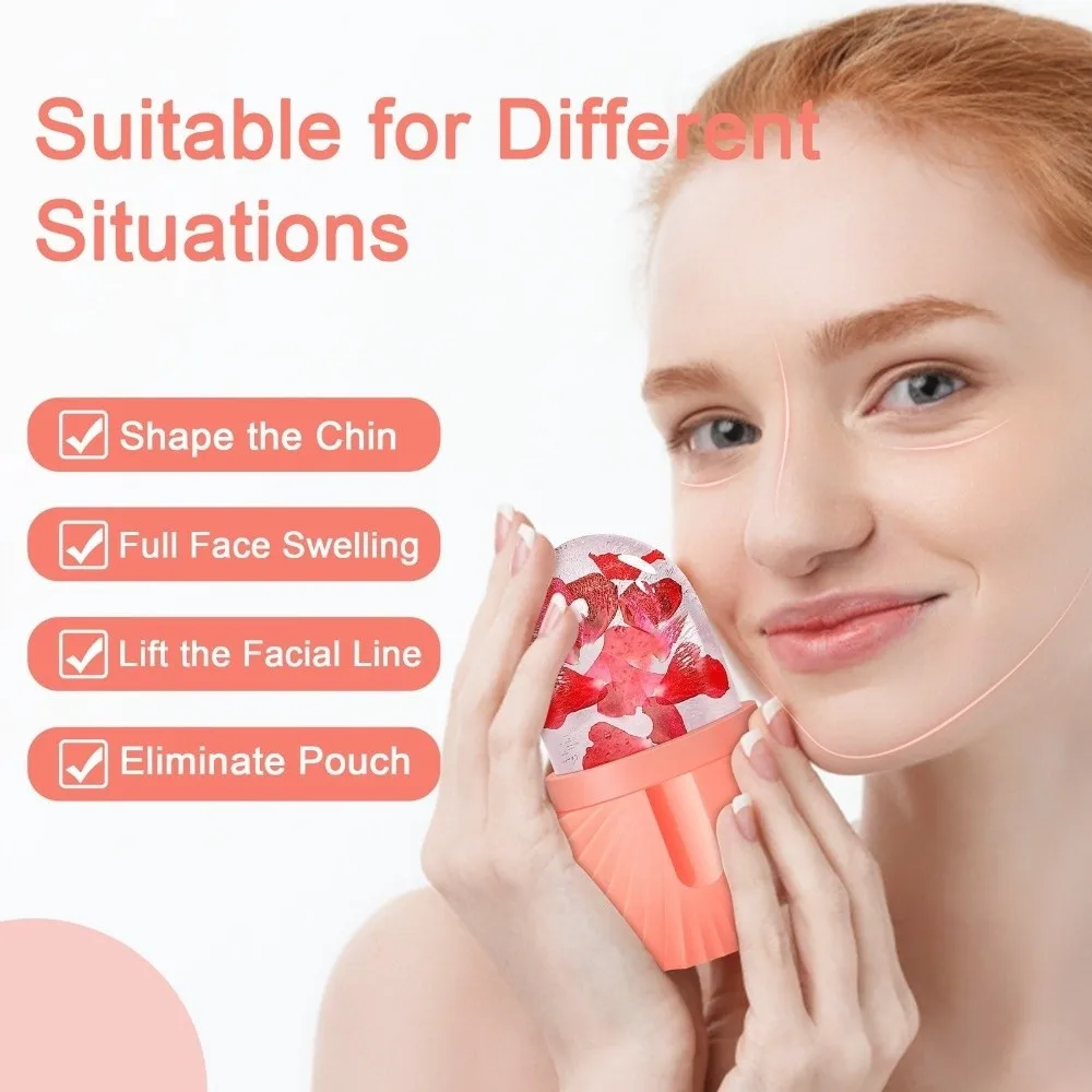 Silicone Ice Cube Face Roller Shrink Pores Cooling Facial Ice Roller Skincare Tool De-Puffing Face Massage Roller