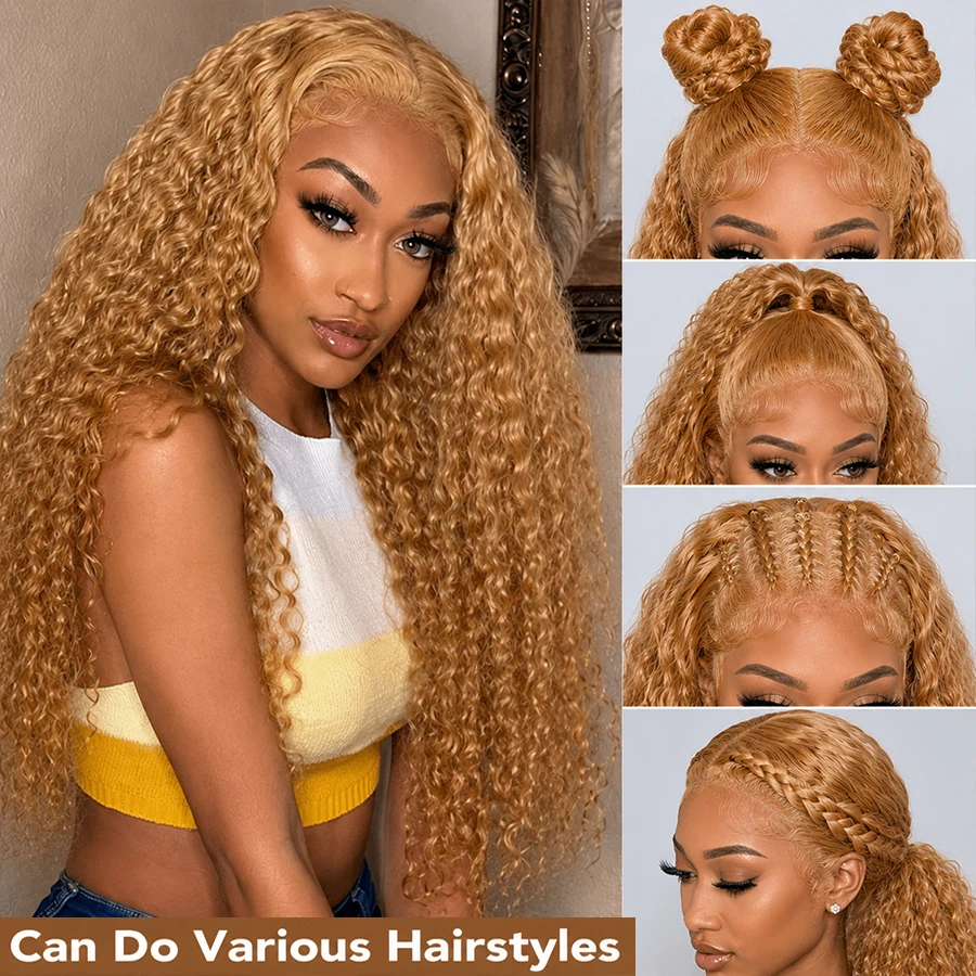 200 Density Deep Wave Original Brazilian Hair Wig 13x4 HD Lace Frontal Wig Honey Blonde 13x6 HD Lace Frontal Wig Human Hair 100%