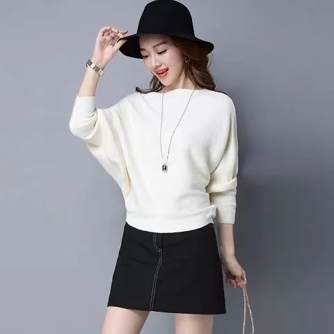 الخريف الشتاء محبوك سترة المرأة حجم كبير واحد أولدر Batwing Faion التخسيس تنوعا Ele قاعدة irt العصرية #5