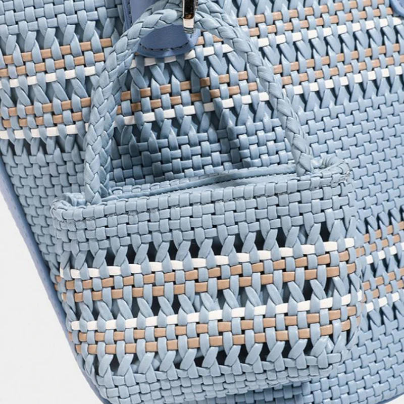 Rattan-Geflecht-Marktkorb-Schultertasche mit passender Geldbörse, handgefertigte gewebte Einkaufstasche für Damen, elegante Tragetasche – Detail 9