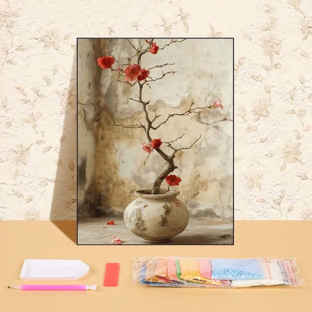 

5D алмазная живопись сливовый цвет полная круглая дрель вышивка цветочный горшок DIY мозаика цветочная картина из стразов домашний декор