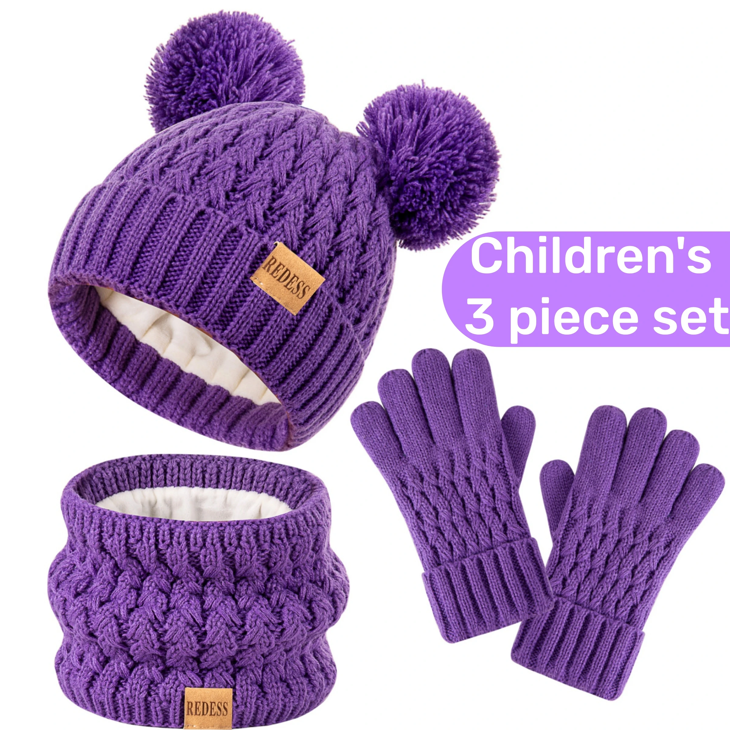 قبعات شتوية للفتيات، أوشحة، قفازات، قبعات بيسبول مبطنة بالفرو على شكل قبة مزدوجة، قفازات تعمل باللمس والأوشحة المحبوكة، su