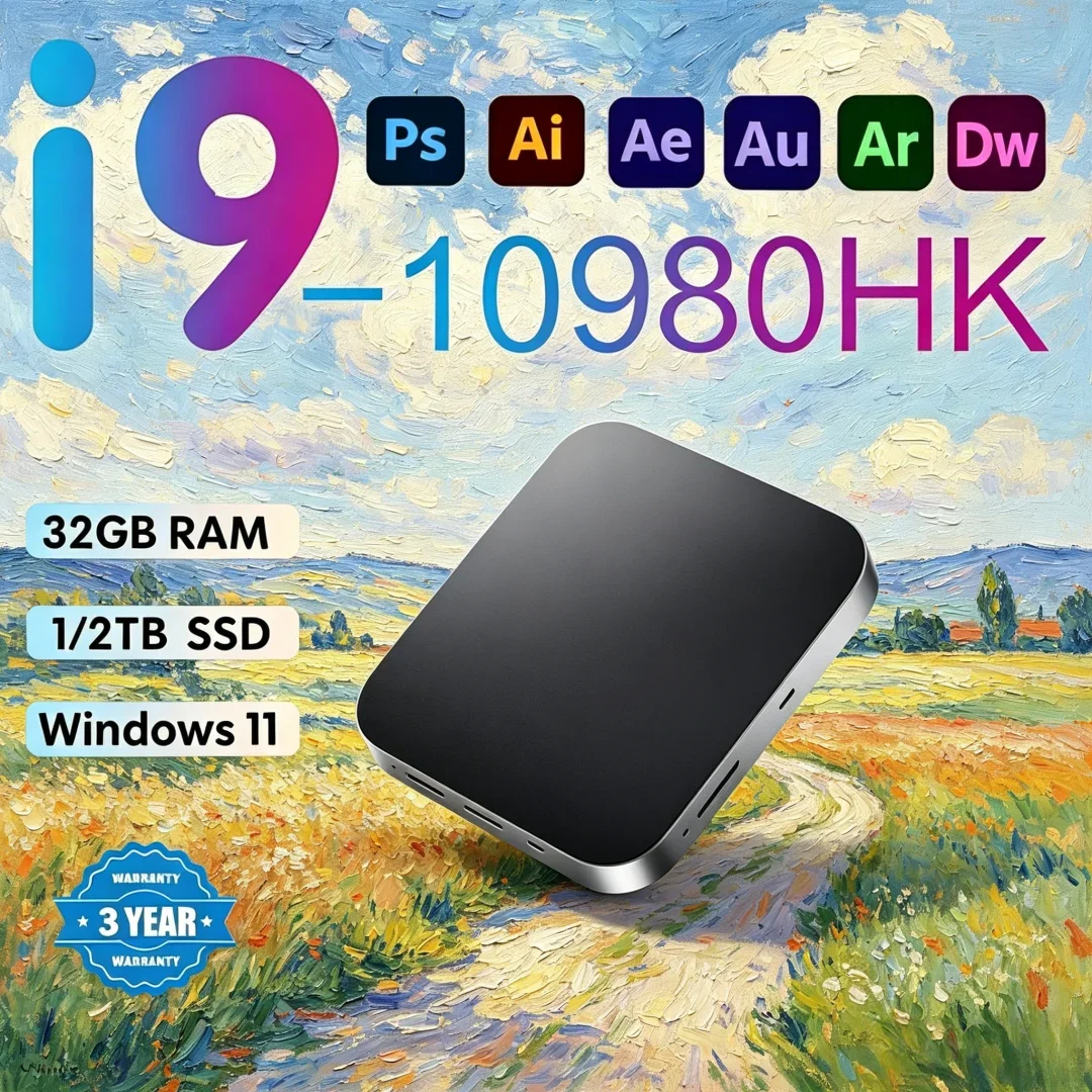 MINI PC requintado que economiza espaço com Windows 11 Pro Core I9 10980HK 32 GB RAM 1 TB 2 TB SSD WIFI 6 BT5.2 4K HD Agile
