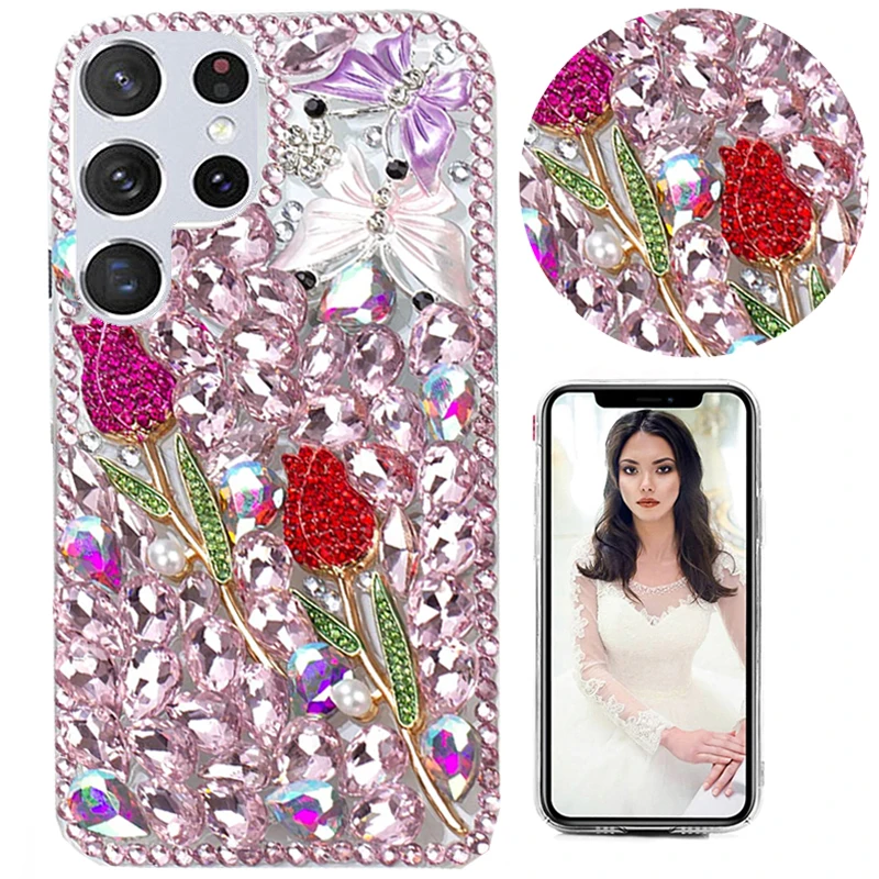 

Luxury Bling Case For Samsung Galaxy A04s A13 A14 A23 A34 A51 A52 A53 A54 A71 S23 S24 S25 Ultra S22 Plus S21 FE Glitter Rose