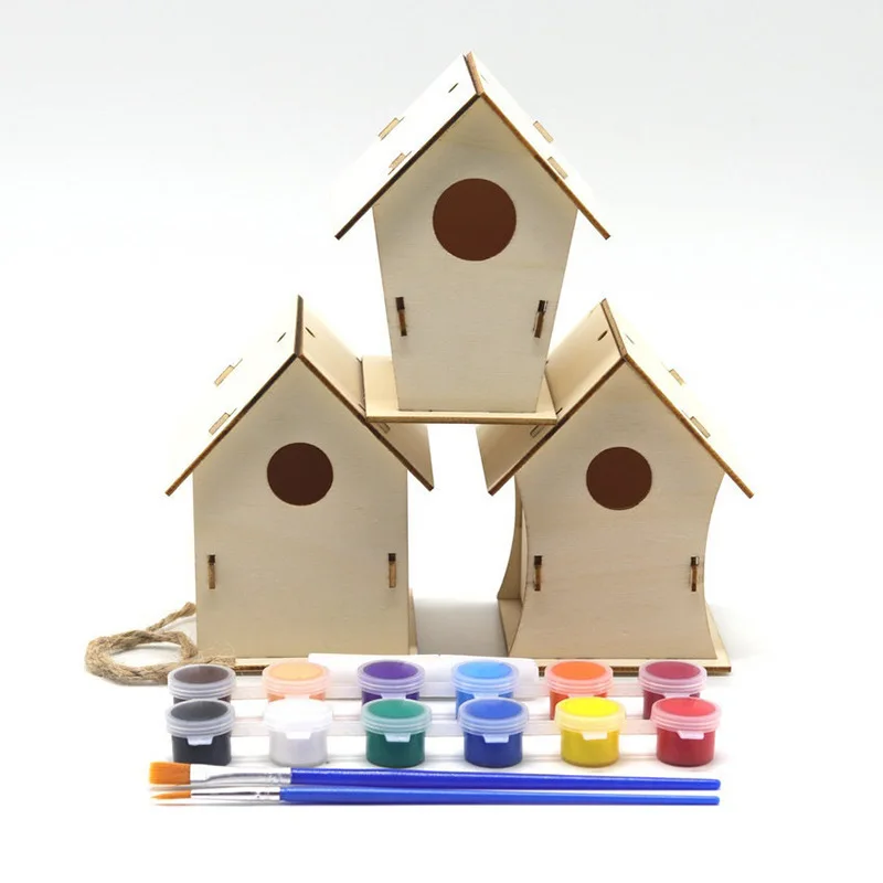 DIY Bird House Puzzle Kit Crafts Toys Handmade Toys for Children Wooden Puzzle Birdhouse Model Building Kit for Home Decor