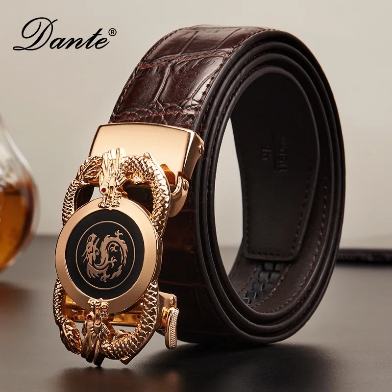 新しい革ベルト男性用本革自動バックルクロコダイルパターン牛革アニマルベルト、大人の高級ブランドファッションベルト