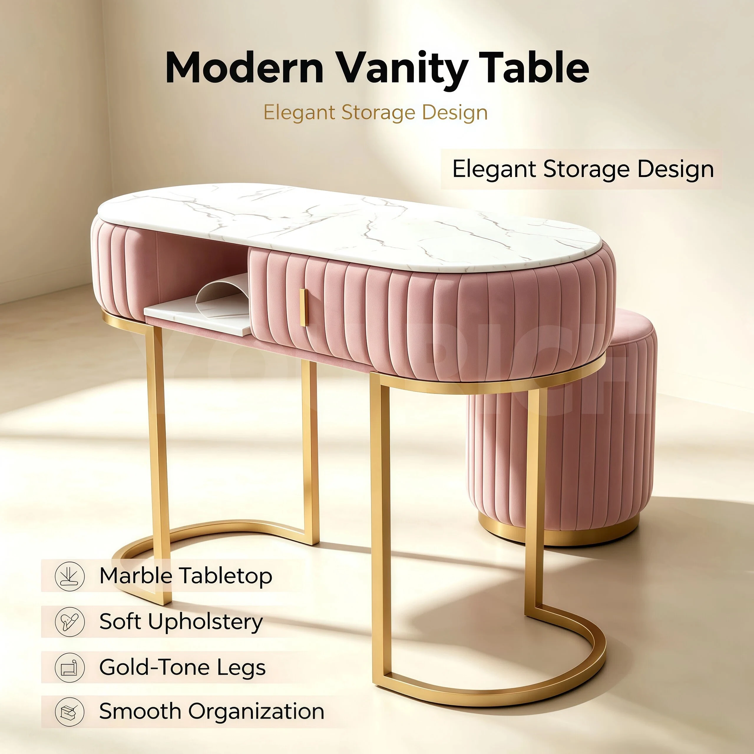 Modern Manicure Table Pink Manicure Table With Gold Metal Frame Nail Tech Desk Manicure Table With Open Shelf