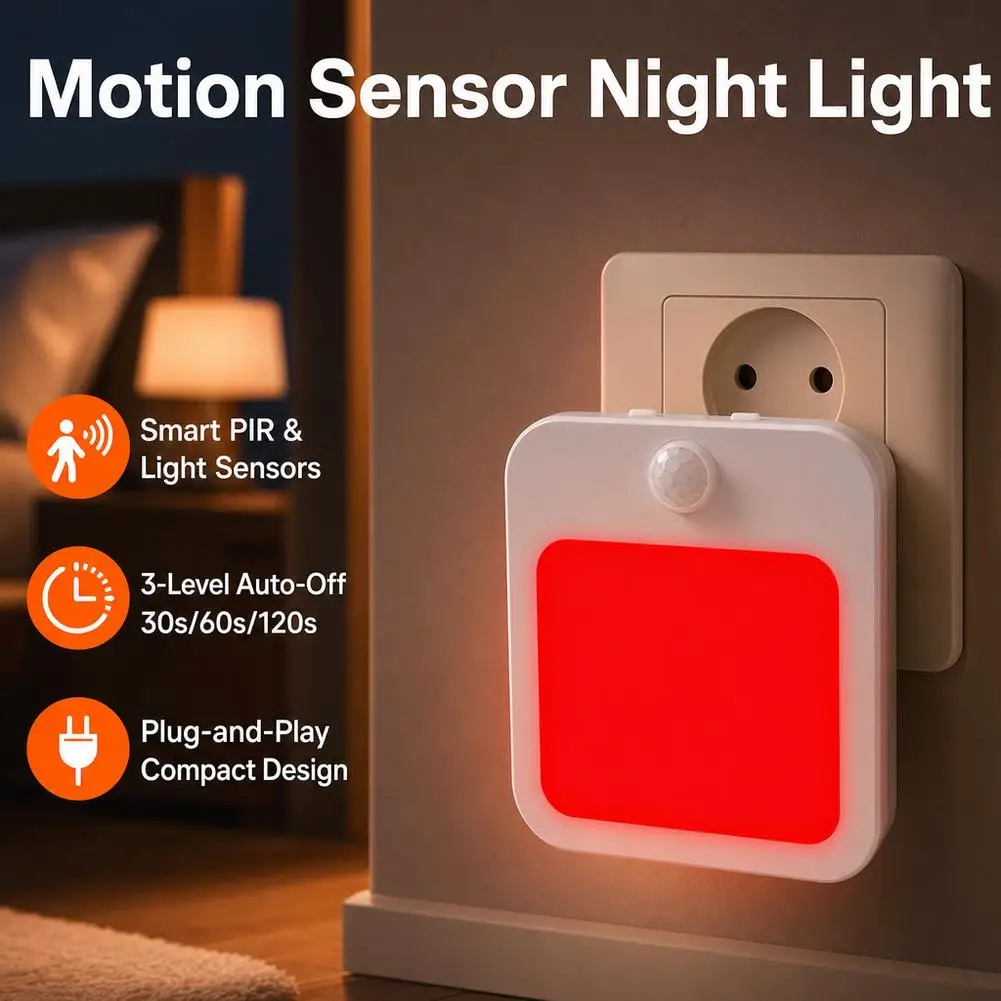 2102 Red Night Light US Plug-in Non-Polarized 0.6W Dimmable Luminous Guide Plate Adjustable Light for Safety And Security