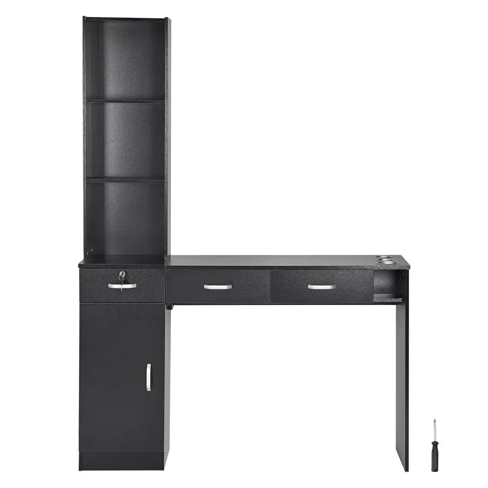

Salon Storage Cabinet Wall Mounted with Shelves Drawers Professional for hair Stylist Cabinet Black