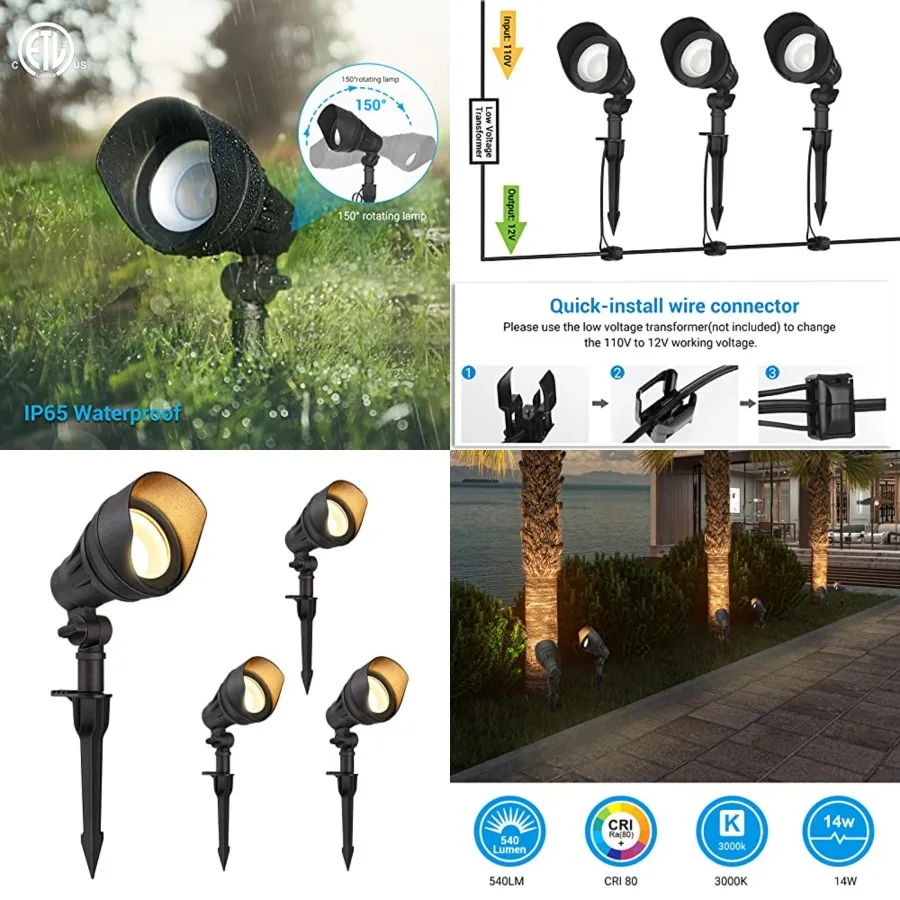 

LED Low Voltage Landscape Lights, 14W 540LM 3000K 12V Aluminum Outdoor Spotlight, IP65 Waterproof Landscape Lighting for Yard,