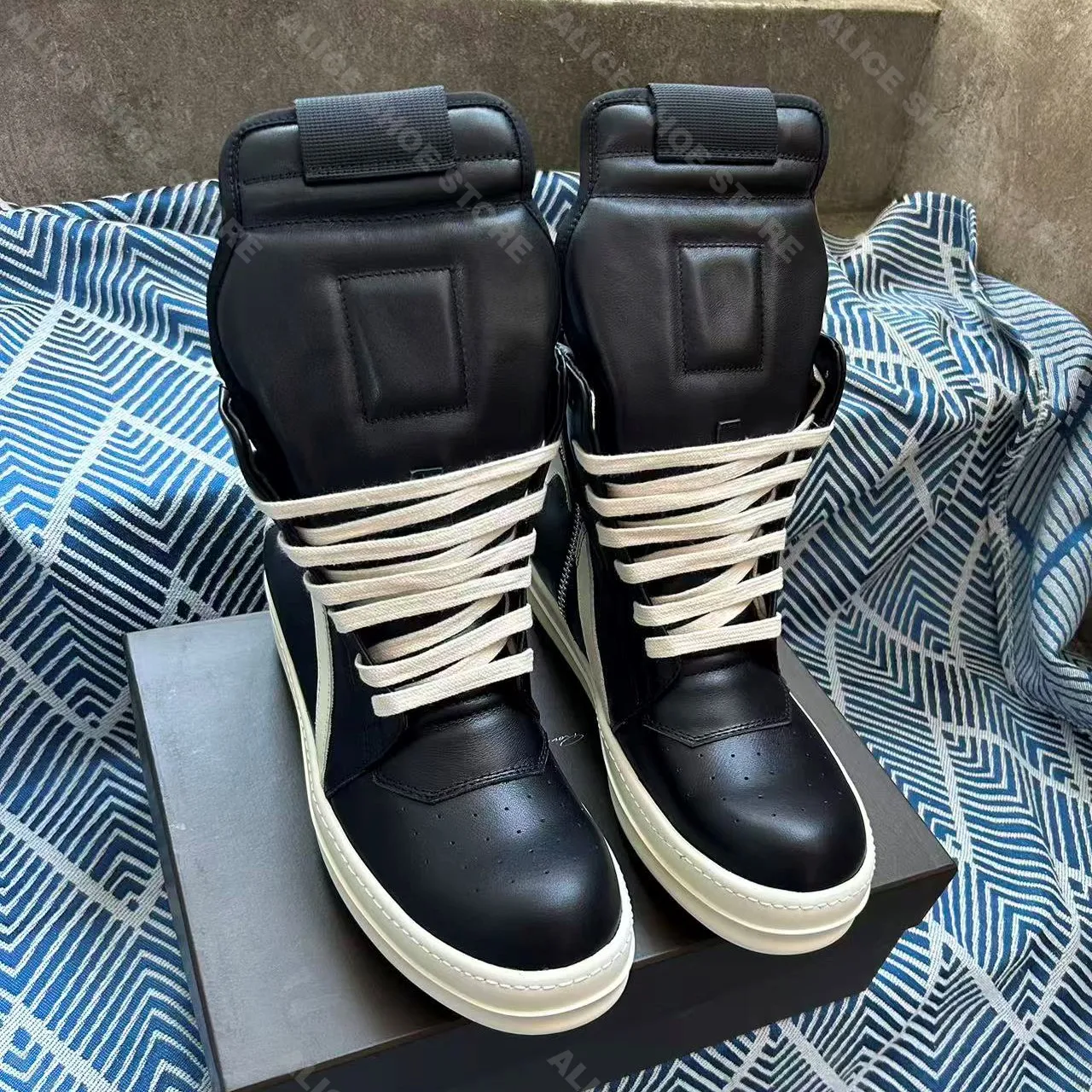 New Punk Women Ankle Boot Men Sneaker Designer Platform Lace-up&Zipper Shoe Black Gothic Geobasket Luxury Rock Flat Footwear