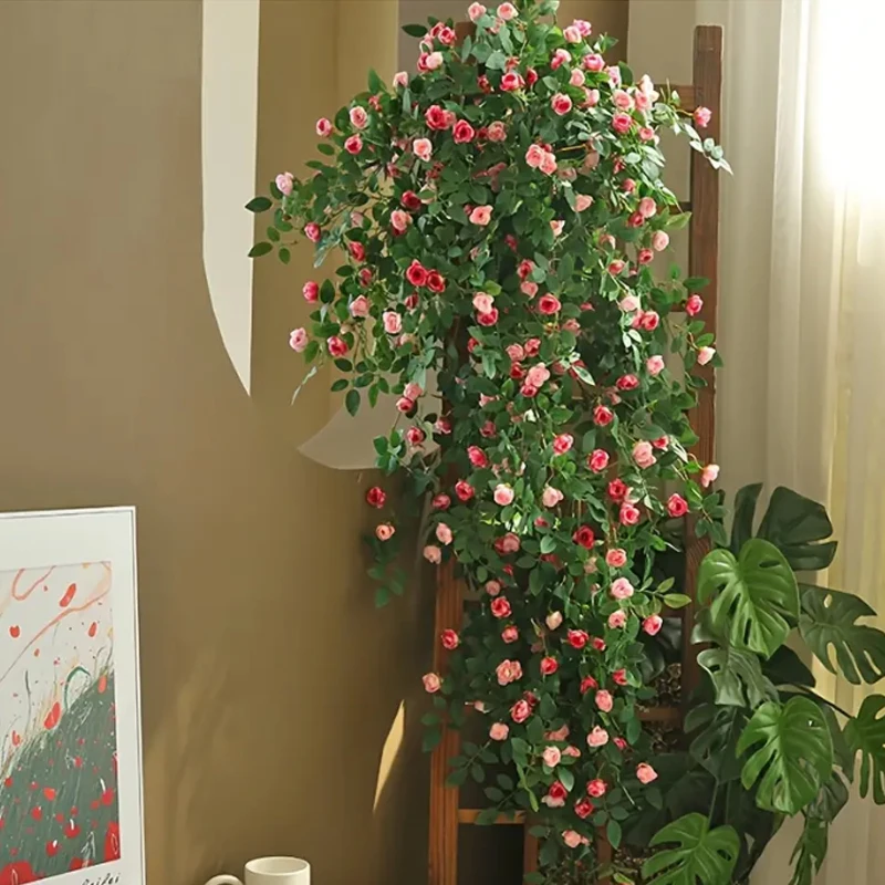 90 سنتيمتر زهرة اصطناعية روز الكرمة حديقة المنزل الجدار الشنق إكليل الزفاف الديكور وهمية عيد الميلاد DIY بها بنفسك ترتيب أوراق خضراء #1