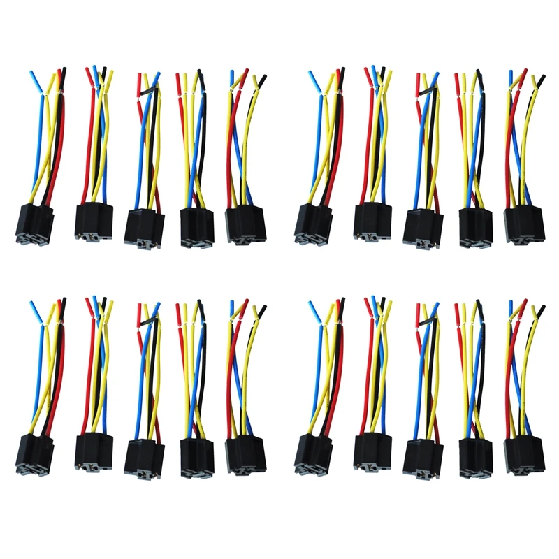 20 Pcs 5 Pin Wires Cable Relay Socket Harness Connector DC 12V For Car Auto