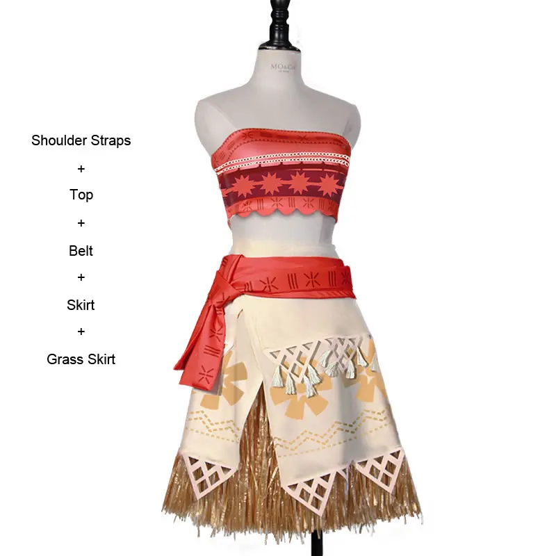 Summer Moana Vaiana 2 Dress For Women Cosplay Costume Fashion Adult Vest+Beach Skirt+Belt 5pcs Set Clothes