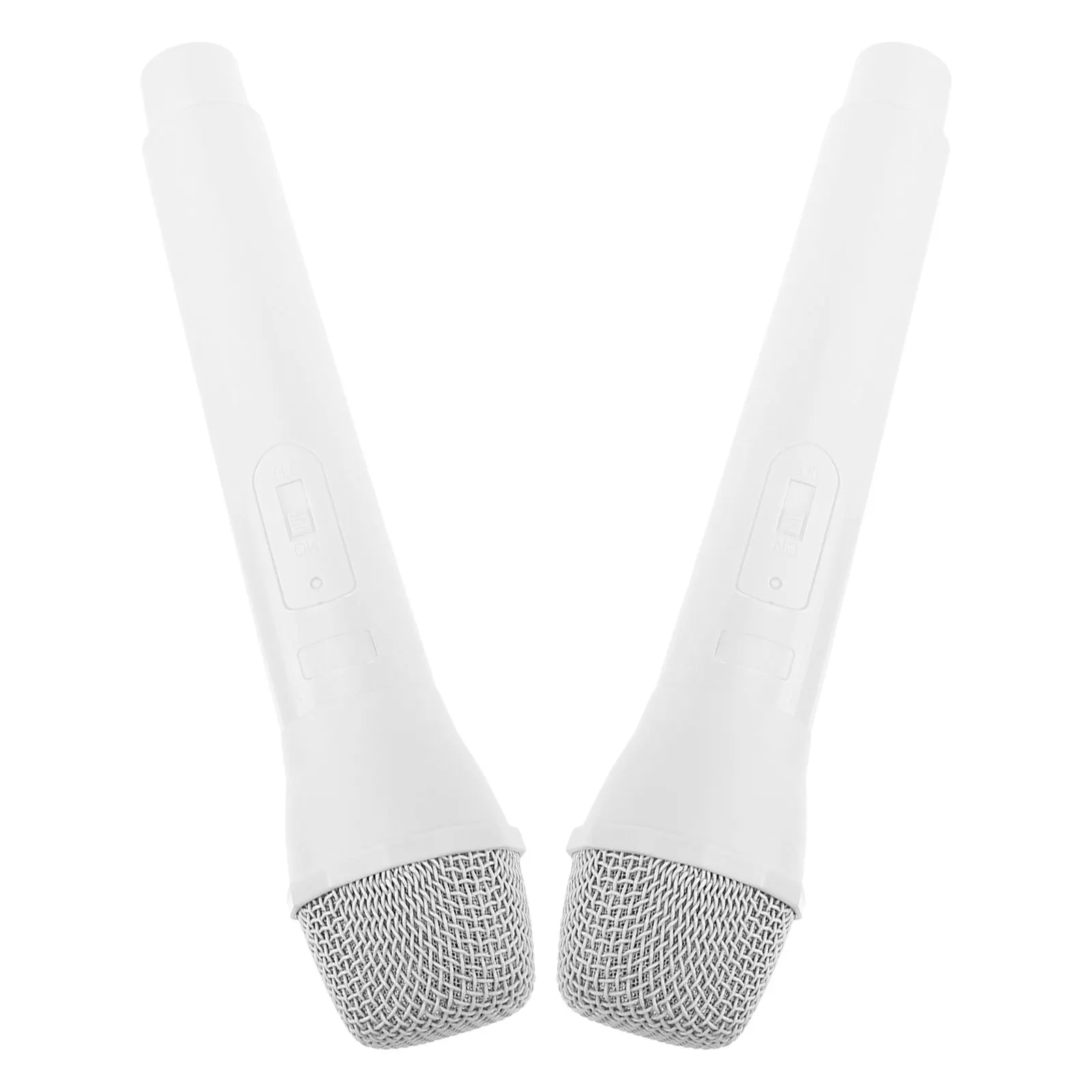 قطعتان من ميكروفون الأطفال المزيف من البلاستيك الأبيض، ميكروفون تظاهري واقعي لممارسة الكاريوكي ولعب دور عيد الميلاد #1