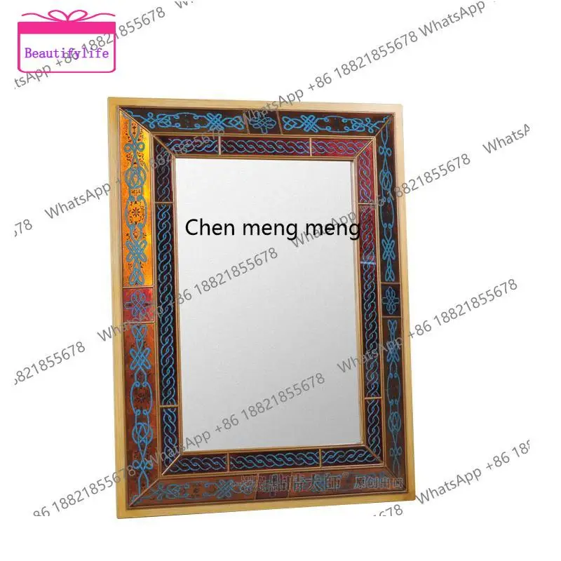 

YL Living room corridor retro painted gold glass hanging mirror mix and match dressing decorative mirror