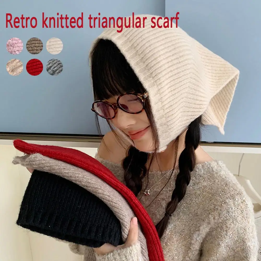 Gorro con capucha de lana tejida a la moda, gorros con orejeras a prueba de viento de Color sólido, bufanda triangular cálida para invierno y exteriores, diadema de ganchillo hecha a mano