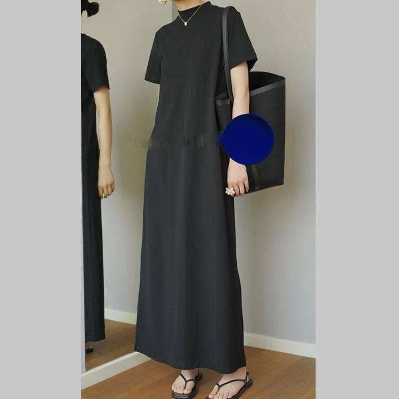 

Fashion O-Neck Loose Short Sleeve Solid Color Long Dresses Women's Clothing 2024 Summer New Oversized Commuter Casual Dress