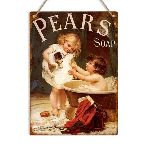 PEARS SOAP Vintage Retro Metall-Wandschild, Plakette, Werbeschild für Badezimmer, Shabby Chic-Aluminium