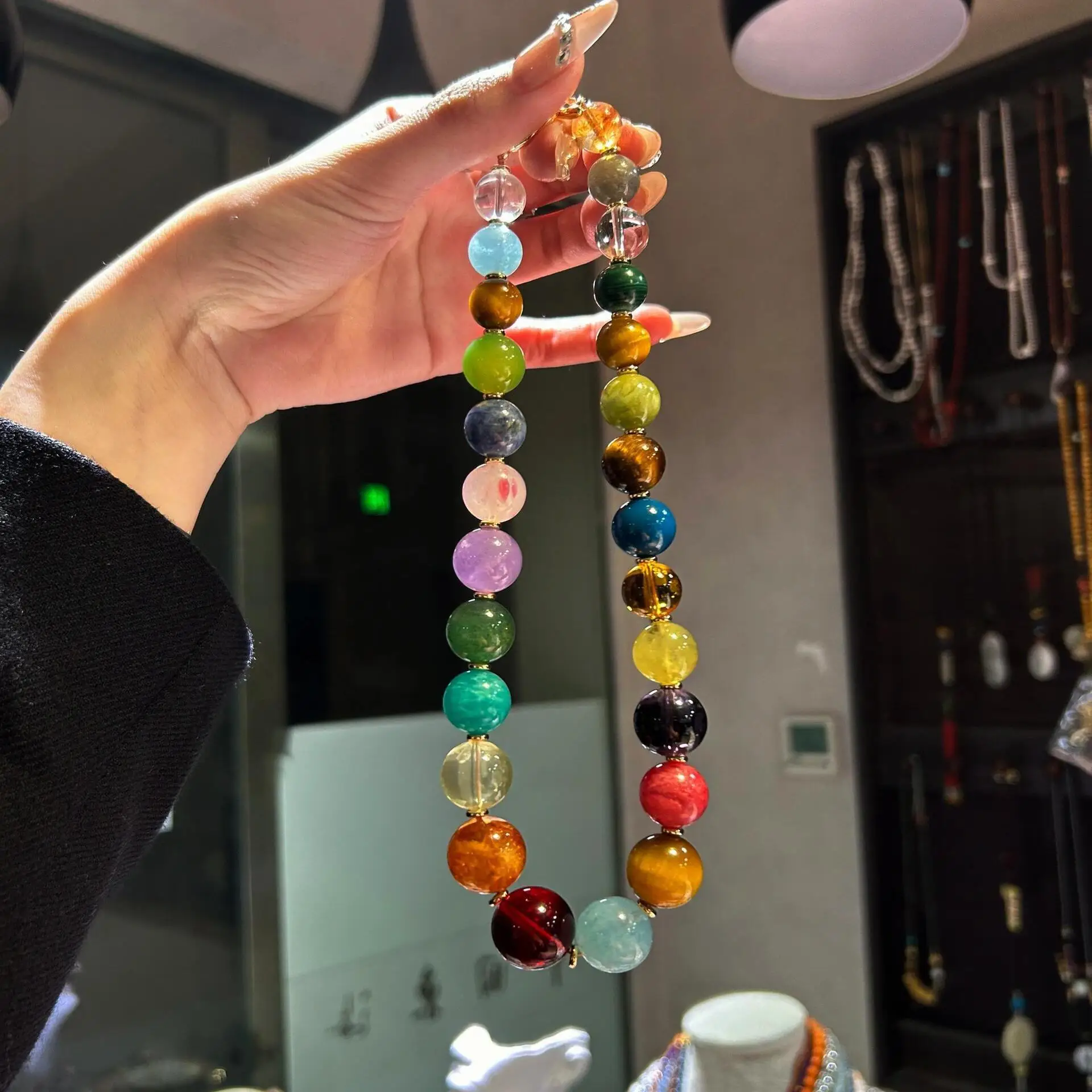 Boutique crystal Duobao round bead necklace colorful and gorgeous jewelry birthday gift for girlfriend and girlfriend