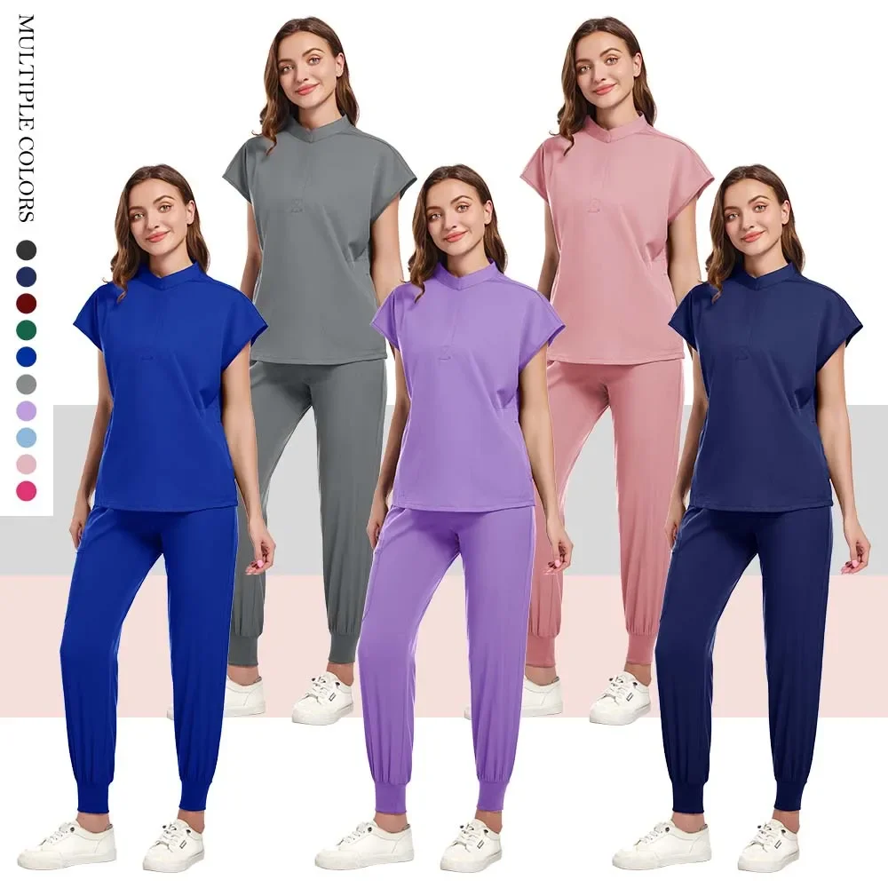 Krankenhaus Chirurgische Arbeitskleidung Kurzarm Top Hosen Pflege Zubehör Ärzte Kleidung Frauen Medizinische Uniformen Elastische Peelings Set